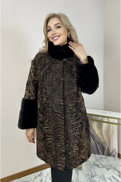 Шуба из каракуля, отделка норка 8025248
